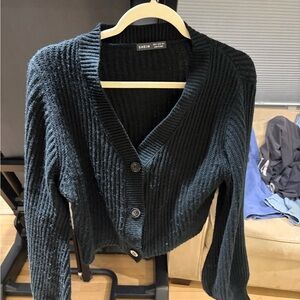 SHEIN Black Ribbed V-Neck Button Cardigan